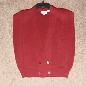 Russ Size M Red Vintage Sleeveless Double-breasted Button Waist Cardigan Vest